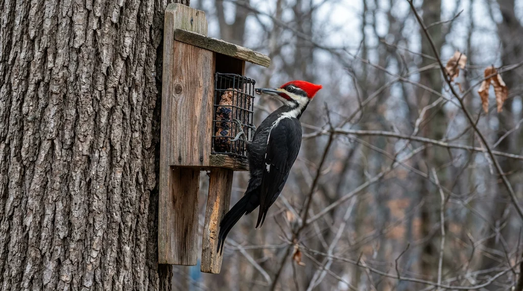 Pileated Woodpecker Suet Feeders: Tail Prop Setup