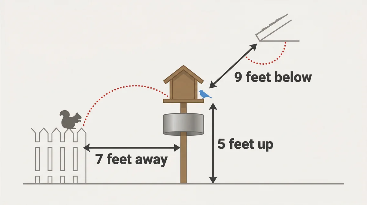 Smart bird feeder camera with integrated lens mounted on pole while finch feeds