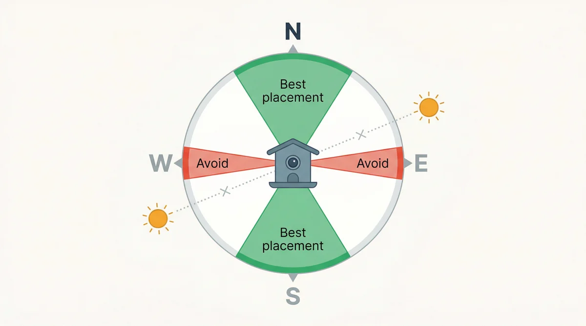 Diagram showing 5-7-9 rule for squirrel-proof smart bird feeder pole placement with baffle